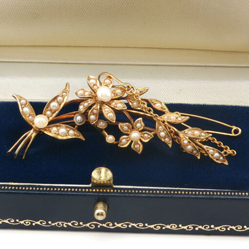 Vintage 15ct Gold Pearl Flower Spray Brooch