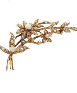 Vintage 15ct Gold Pearl Flower Spray Brooch