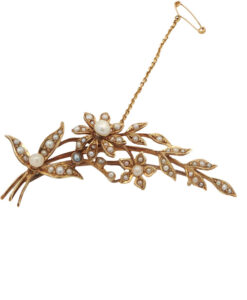 Vintage 15ct Gold Pearl Flower Spray Brooch