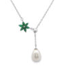 Sterling Silver Emerald Flower and Pearl Necklace