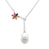 Sterling Silver Rainbow Sapphire and Pearl Necklace