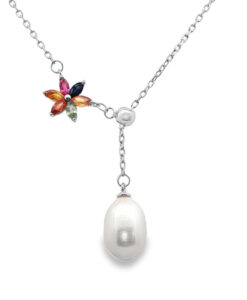Sterling Silver Rainbow Sapphire and Pearl Necklace