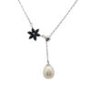Sterling Silver Sapphire Flower and Pearl Necklace