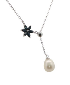 Sterling Silver Sapphire Flower and Pearl Necklace