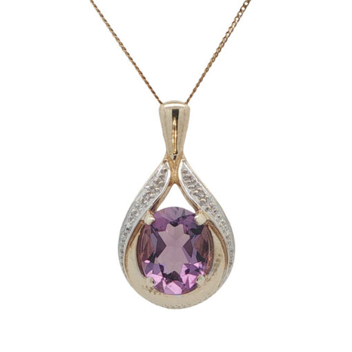 9ct Gold Diamond and Amethyst Pendant