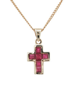 9ct Gold Ruby Cross Pendant with Chain