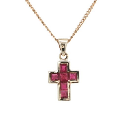 9ct Gold Ruby Cross Pendant with Chain
