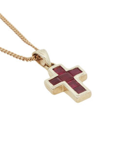 9ct Gold Ruby Cross Pendant with Chain