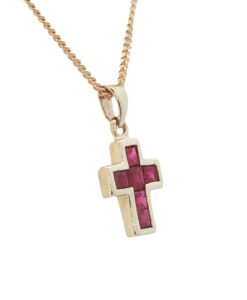 9ct Gold Ruby Cross Pendant with Chain