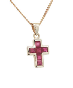 9ct Gold Ruby Cross Pendant with Chain