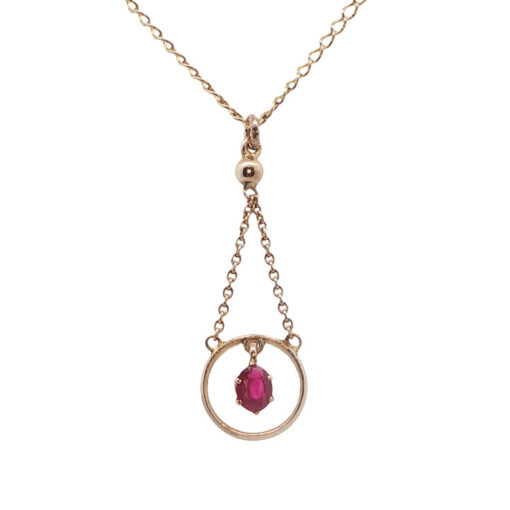 front view of rose gold ruby necklace