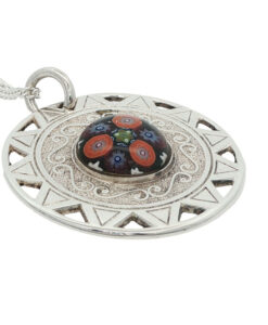 Vintage Sterling Silver Caithness Glass Millefiori Glass Sun Pendant