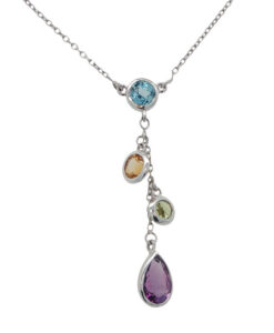 9ct White Gold Rainbow Gem Necklace