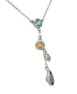 9ct White Gold Rainbow Gem Necklace