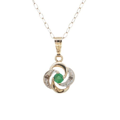 9ct Gold Emerald Swirl Pendant