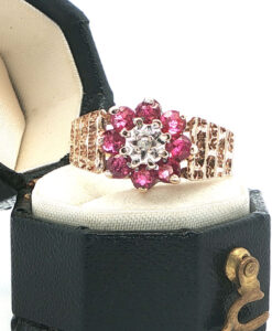 Vintage 9ct Gold Diamond and Ruby Cluster Ring