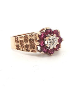 Vintage 9ct Gold Diamond and Ruby Cluster Ring