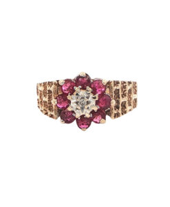 Vintage 9ct Gold Diamond and Ruby Cluster Ring