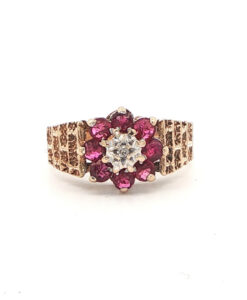 Vintage 9ct Gold Diamond and Ruby Cluster Ring
