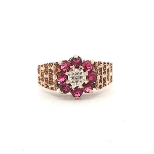 Vintage 9ct Gold Diamond and Ruby Cluster Ring