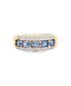 front of Diamond and Sapphire Band Ring