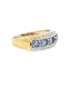 side of Diamond and Sapphire Band Ring