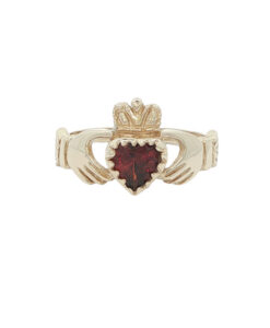 9ct Yellow Gold Garnet Claddagh Ring