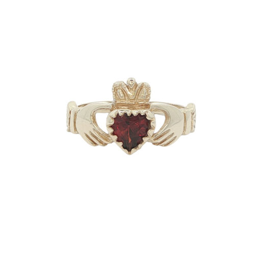 9ct Yellow Gold Garnet Claddagh Ring