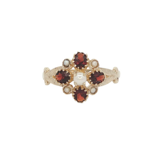 9ct Yellow Gold Pearl and Garnet Cluster Ring
