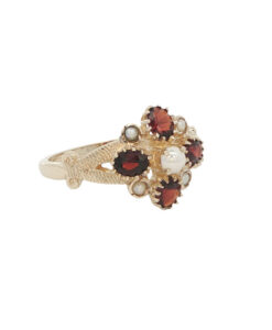 9ct Yellow Gold Pearl and Garnet Cluster Ring