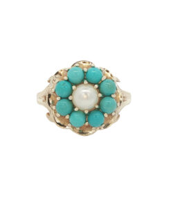 front of turquoise and pearl ring