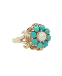 9ct gold turquoise and pearl cluster ring