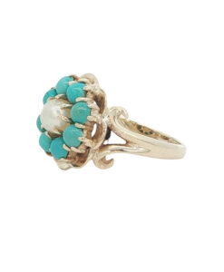 9ct gold turquoise and pearl cluster ring