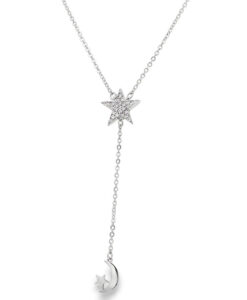 Sterling Silver Sparkling Star and Moon Necklace