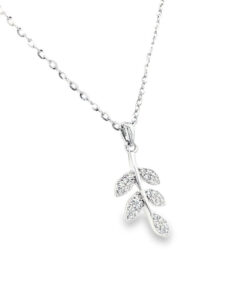 Sterling Silver Sparkling Laurel Leaf Necklace