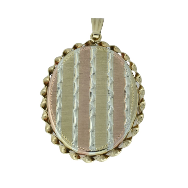 Vintage locket on model showing size and scale