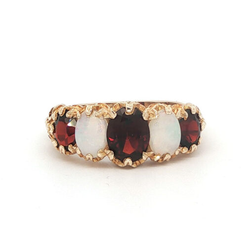 Vintage 9ct Yellow Gold Garnet and Opal Ring