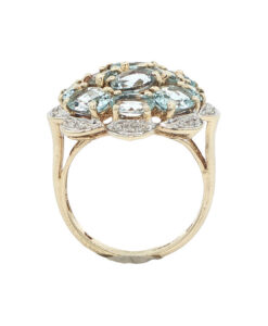 side view of 9ct Yellow Gold Diamond and Aquamarine Cluster Ring