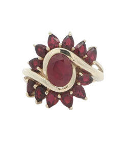 9ct Yellow Gold Ruby and Garnet Cluster Ring