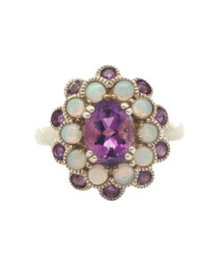 9ct Yellow Gold Opal and Amethyst Cluster Ring