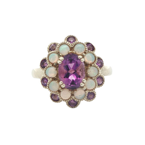 9ct Yellow Gold Opal and Amethyst Cluster Ring