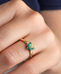 Diamond and Emerald Cluster Ring on hand