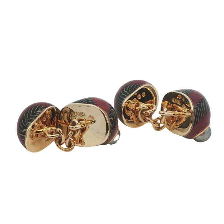 Trianon 18ct Gold & Nerita Communis Shell Cufflinks with Grey Pearls - Image 4