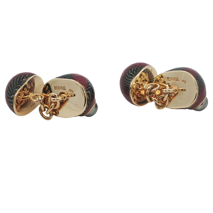 Trianon 18ct Gold & Nerita Communis Shell Cufflinks with Grey Pearls - Image 5