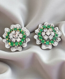 Diamond and emerald cluster earrings in 18ct gold
