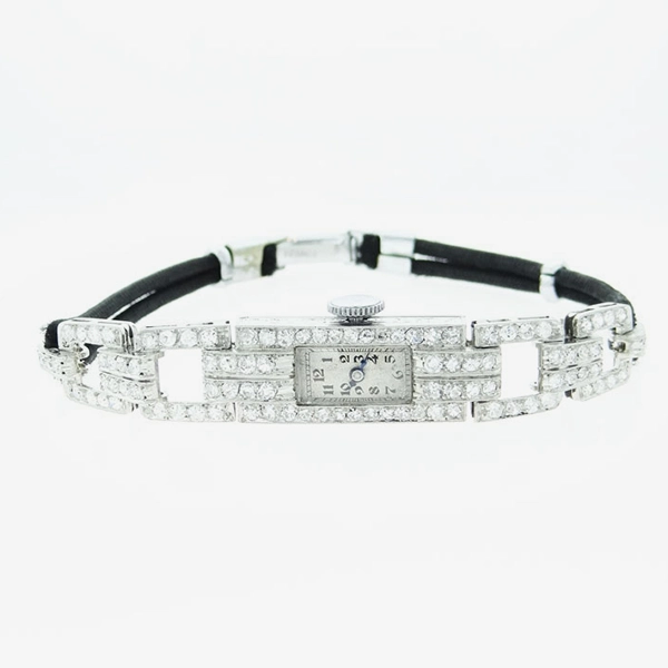French Art Deco Platinum Diamond Cocktail Watch