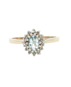 9ct Yellow Gold Diamond and Aquamarine Cluster Ring