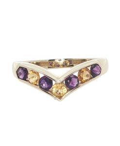 9ct Yellow Gold Amethyst & Citrine Wishbone Ring