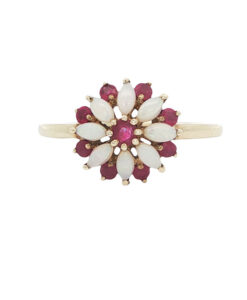 9ct Yellow Gold Ruby and Opal Cluster Ring