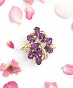 9ct Gold Amethyst & Diamond Cluster Ring